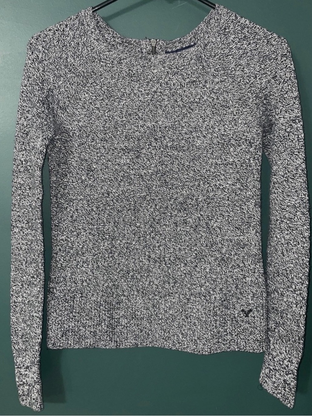 American Eagle Black & White Knit Sweater Small Zip Back Crewneck - Size S